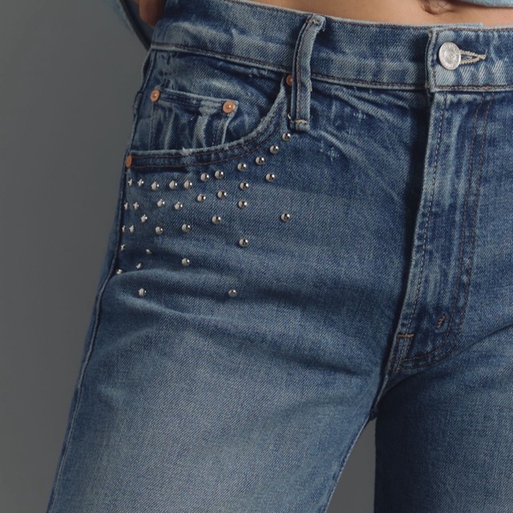 NWT MOTHER the Insider Flood high rise crop denim with stud details - Picture 3 of 13
